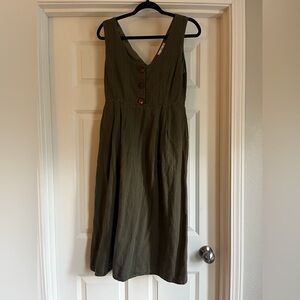 Mango Olive Sleeveless V-Neck Maxi Dress with Front Buttons